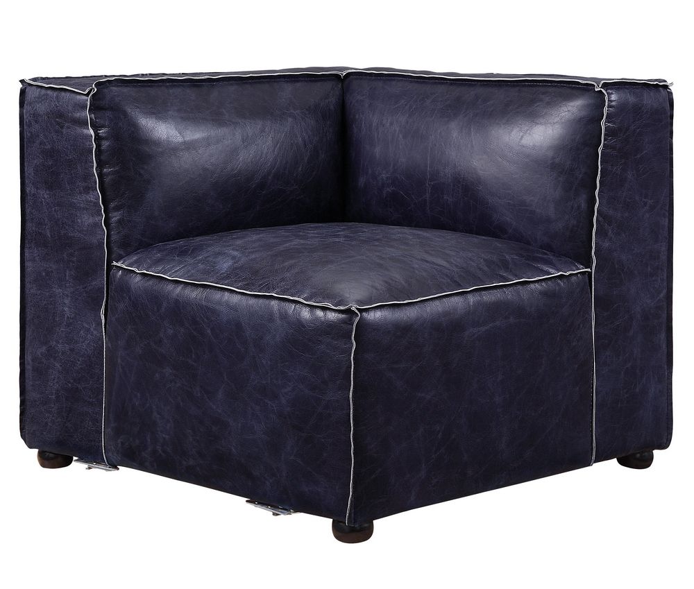 Birdie 5 Pc Vintage Blue Top Grain Leather Laf Sectional Throughout Bloutop Upholstered Sectional Sofas (View 13 of 15)