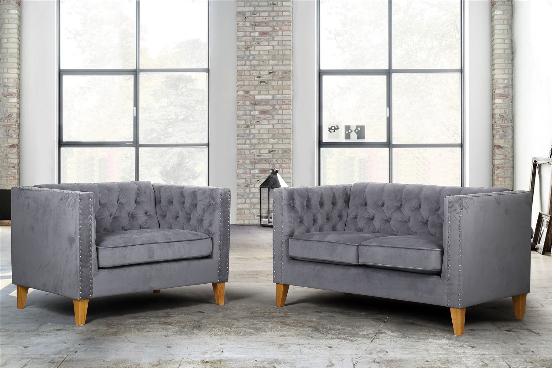 Birlea Florence Grey Velvet Medium Sofa Chair Button Back Pertaining To Florence Medium Sofas (View 7 of 15)