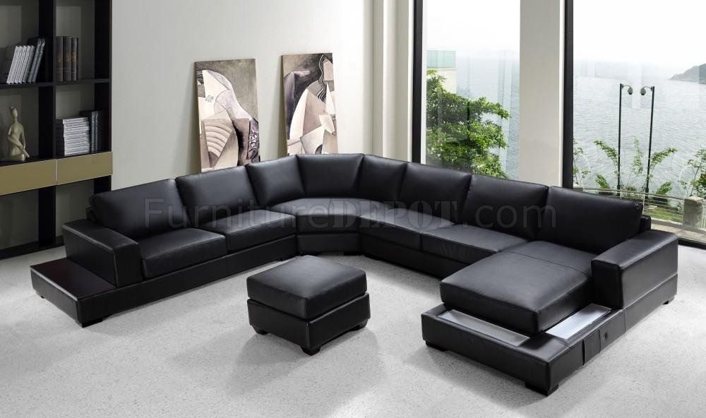 Black Bonded Leather Modern U Shape Sectional Sofa Pertaining To 3Pc Ledgemere Modern Sectional Sofas (View 1 of 15)