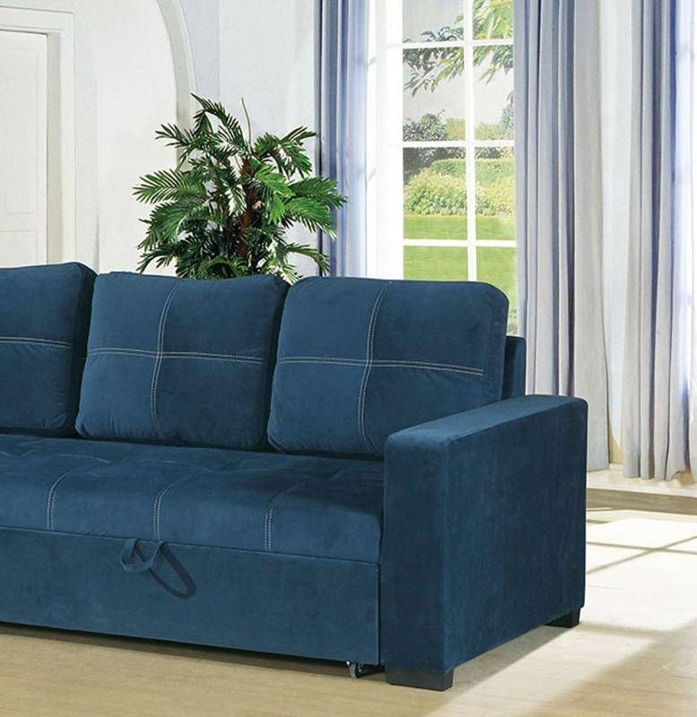 Blue Fabric Convertible Sofa F6531 Poundex Modern Regarding Blue Sofa Chairs (View 5 of 15)