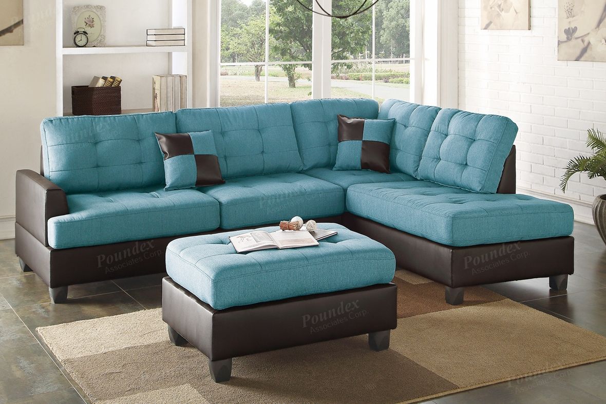 Blue Leather Sectional Sofa And Ottoman – Steal A Sofa Within Noa Sectional Sofas With Ottoman Gray (View 5 of 15)