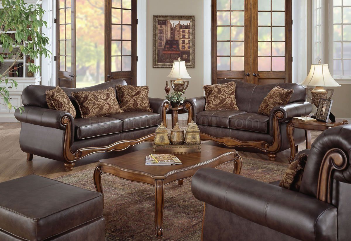 Brown Bonded Leather Traditional Sofa & Loveseat Set W/Options With Regard To Traditional Sofas And Chairs (View 4 of 15)