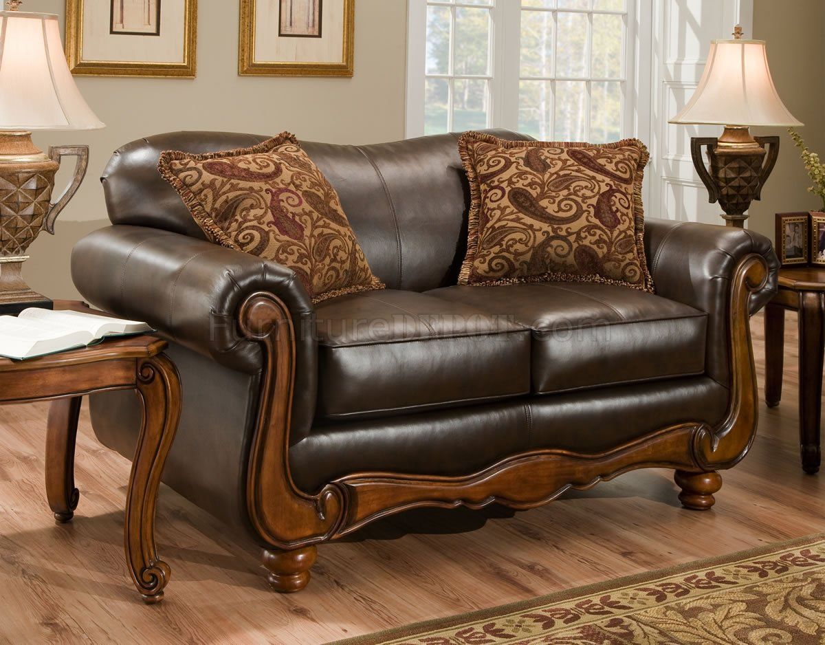 Brown Bonded Leather Traditional Sofa & Loveseat Set W/Options With Regard To Traditional Sofas And Chairs (View 1 of 15)