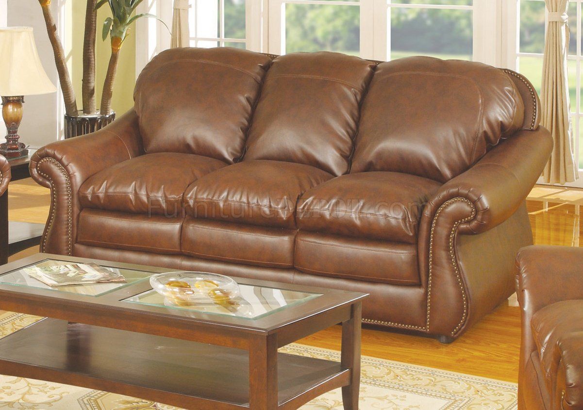Brown Bonded Leather Traditional Sofa W/Optional Loveseat With Traditional Sofas And Chairs (View 6 of 15)