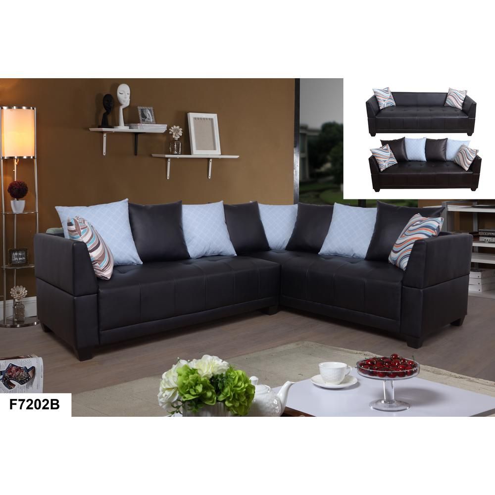 Brown Faux Leather Left Sectional Sofa Set (2 Piece Pertaining To 3Pc Faux Leather Sectional Sofas Brown (View 9 of 15)