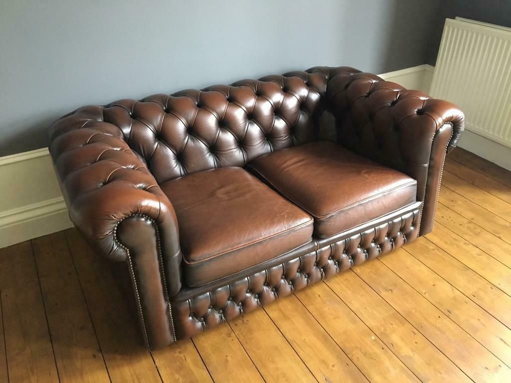 Brown Leather Chesterfield Sofa (2 Seater) | In Aberdeen Throughout Chesterfield Sofas (View 8 of 15)
