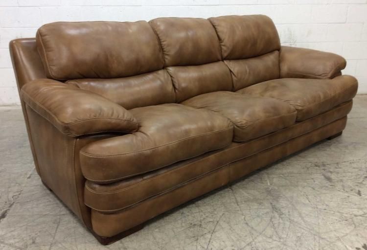 Brown Overstuffed Leather Sofa / Couch Pertaining To Overstuffed Sofas And Chairs (View 9 of 15)
