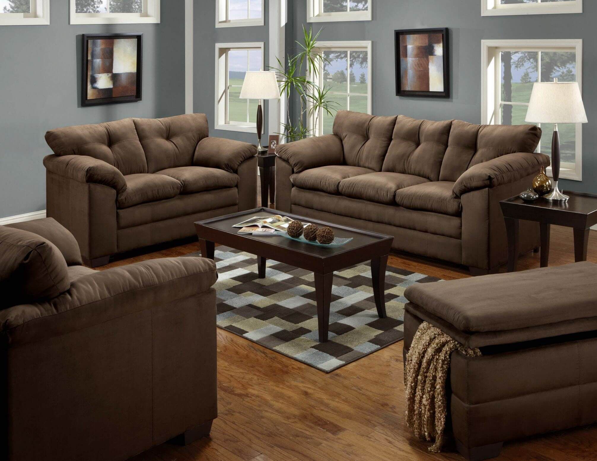 Bulldozer Chocolate Sofa And Loveseat | Fabric Living Room Intended For Brown Sofa Chairs (View 12 of 15)