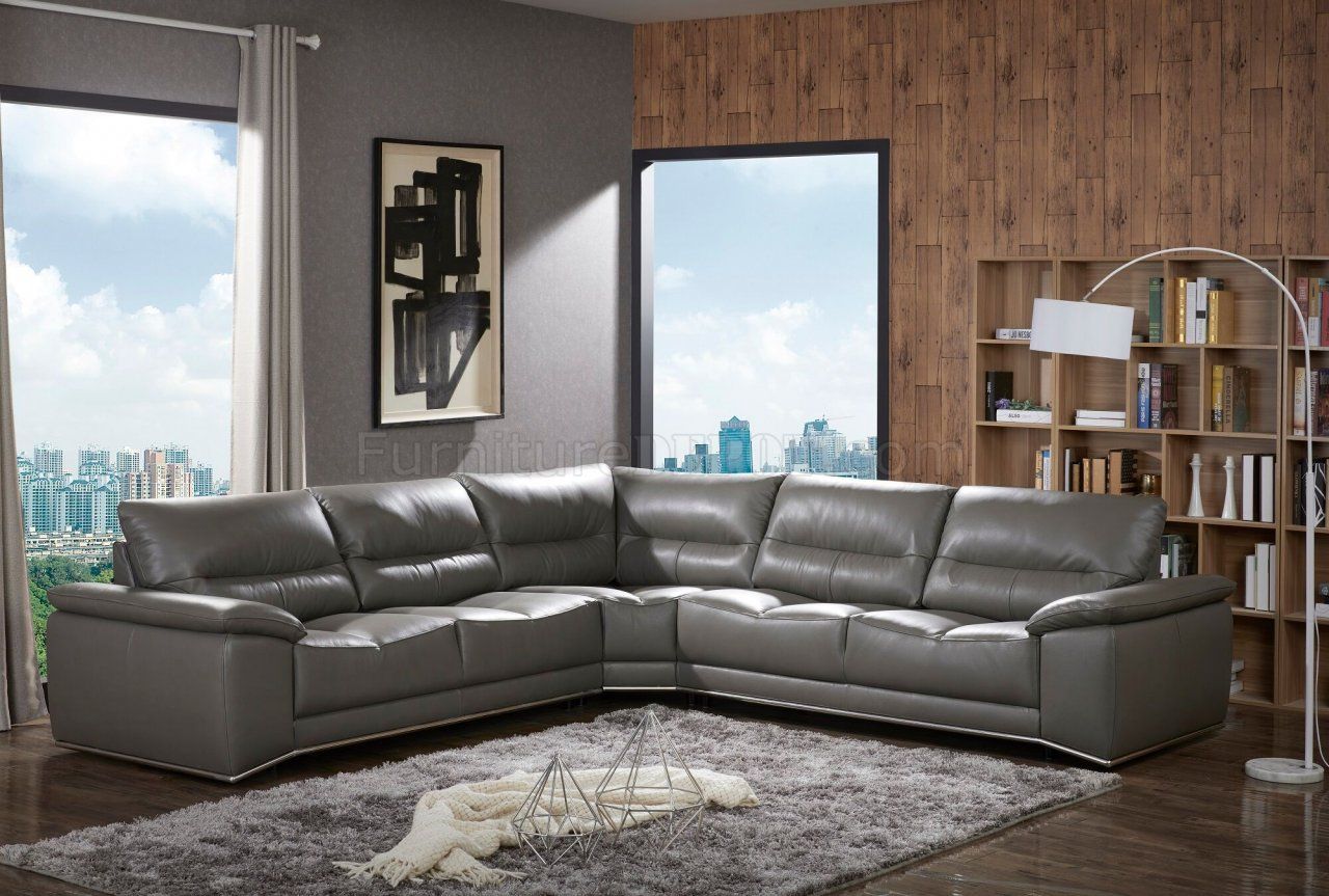 Cagliari Sectional Sofa In Grey Premium Leatherj&M For Noa Sectional Sofas With Ottoman Gray (View 14 of 15)