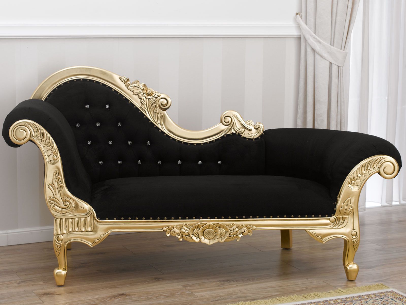 Chaise Longue Joana French Baroque Style Sofa Day Bed Gold With 4Pc French Seamed Sectional Sofas Velvet Black (View 4 of 15)