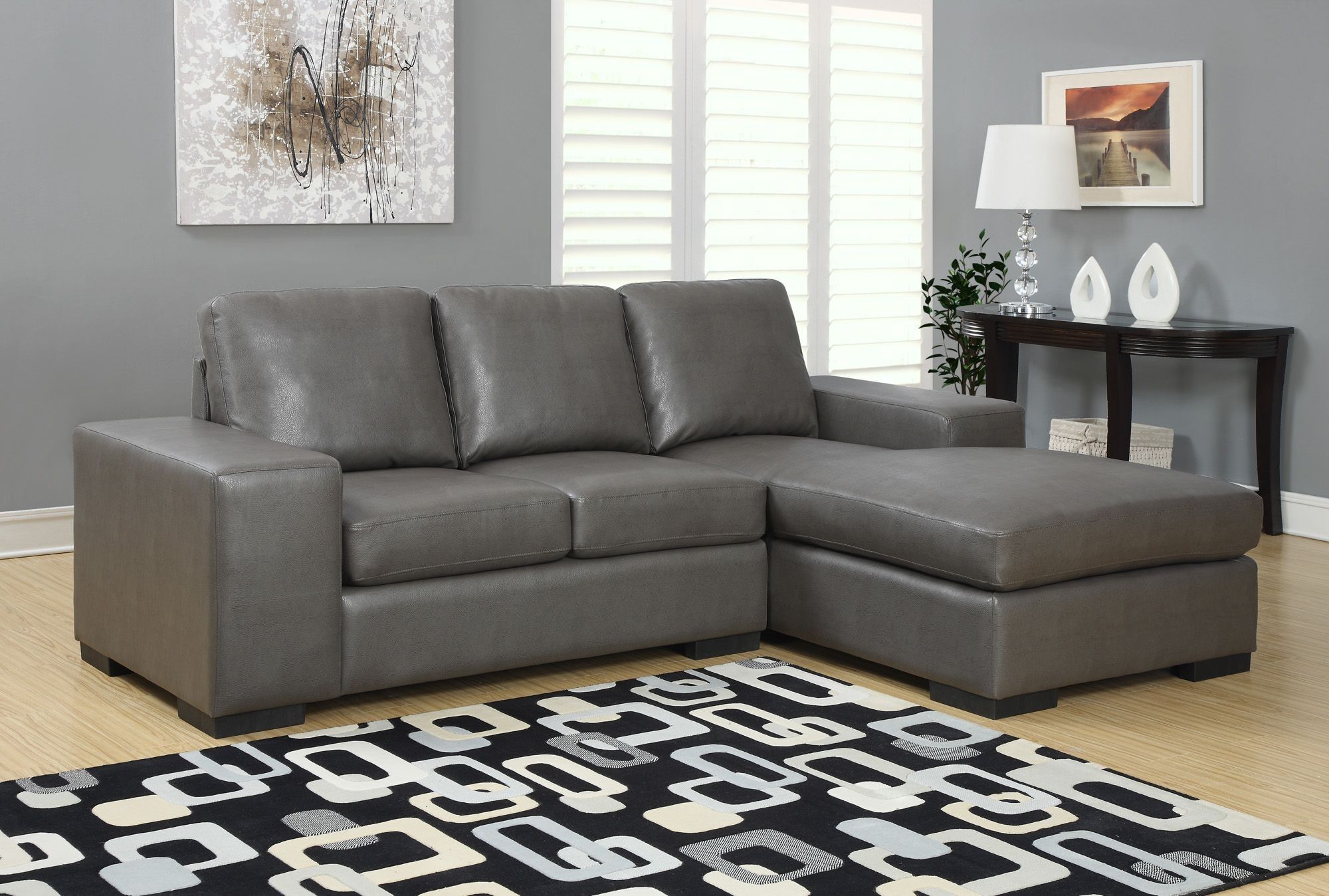 Charcoal Gray Bonded Leather/Match Sofa Sectional From Inside Charcoal Grey Sofas (View 11 of 15)