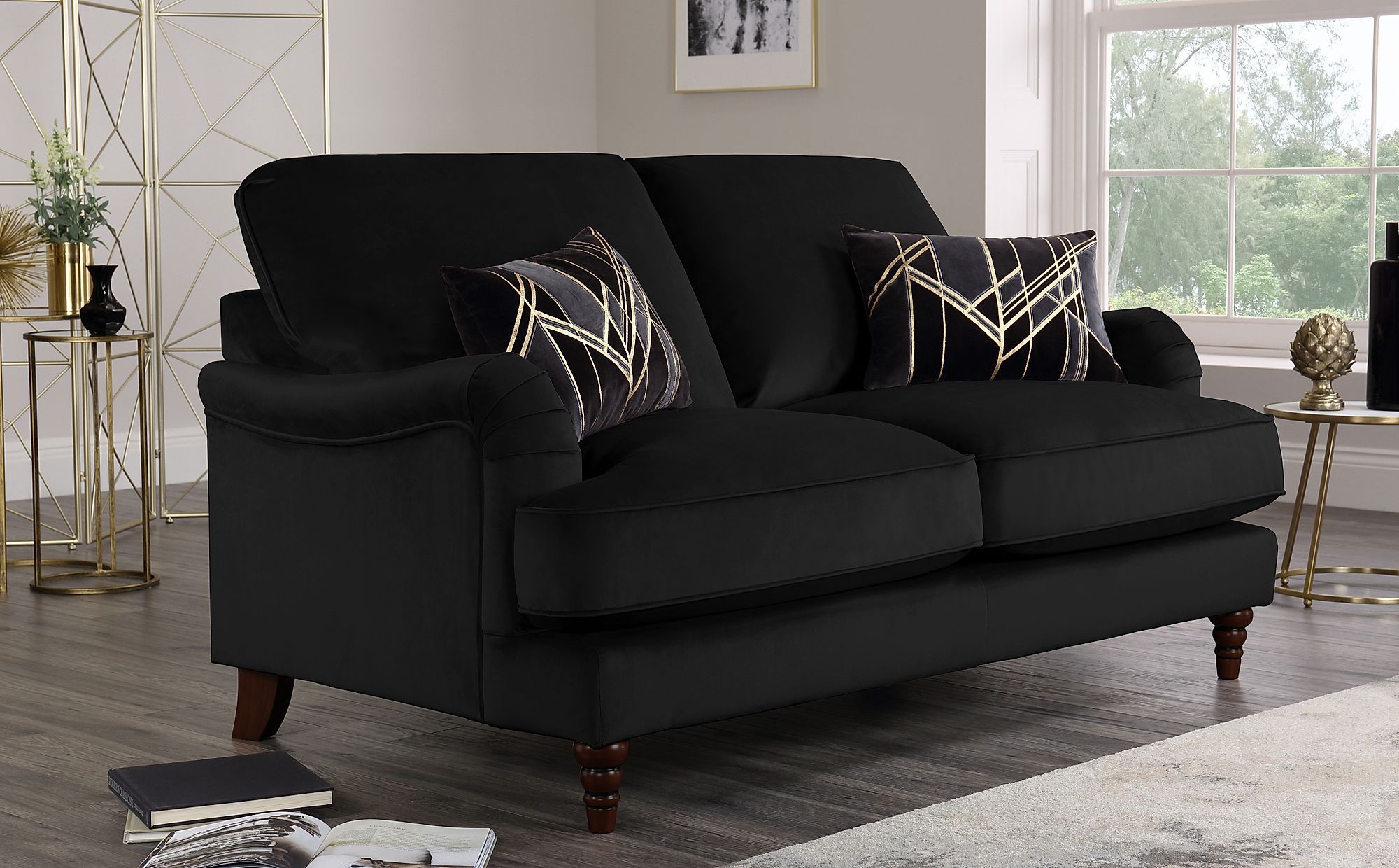 Charleston Black Velvet 2 Seater Sofa | Furniture Choice Throughout 2 Seater Sofas (View 3 of 15)