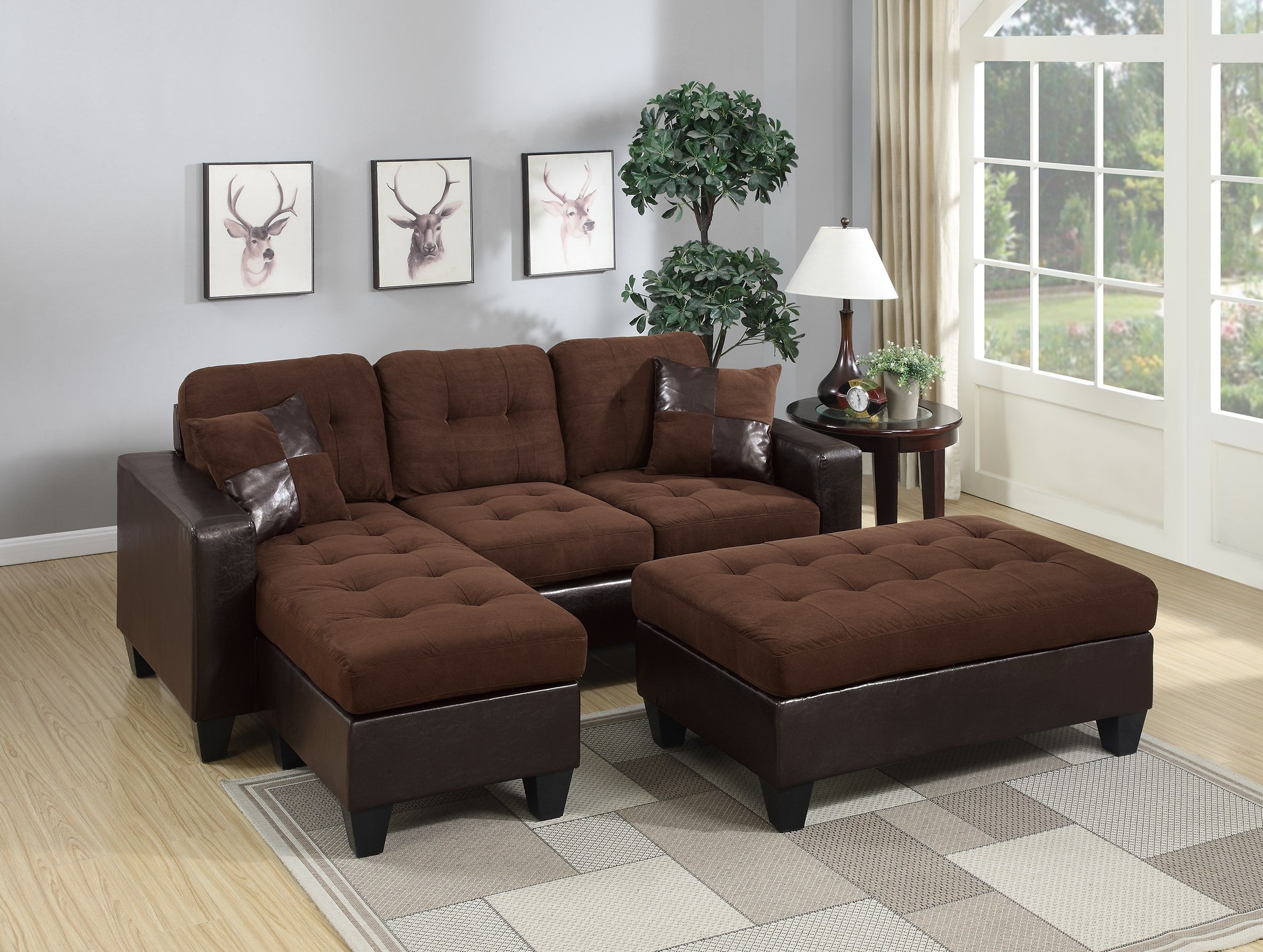 Chocolate Bonded Leather 3Pc Reversible L Shaped Sectional For Hannah Right Sectional Sofas (View 2 of 15)