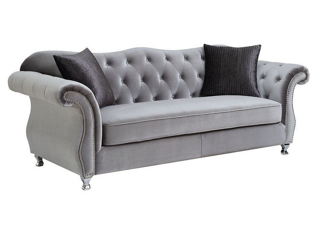Chromed Sofa,Coaster Furniture | Silver Sofa, Traditional With Regard To 3Pc Polyfiber Sectional Sofas With Nail Head Trim Blue/Gray (View 10 of 15)