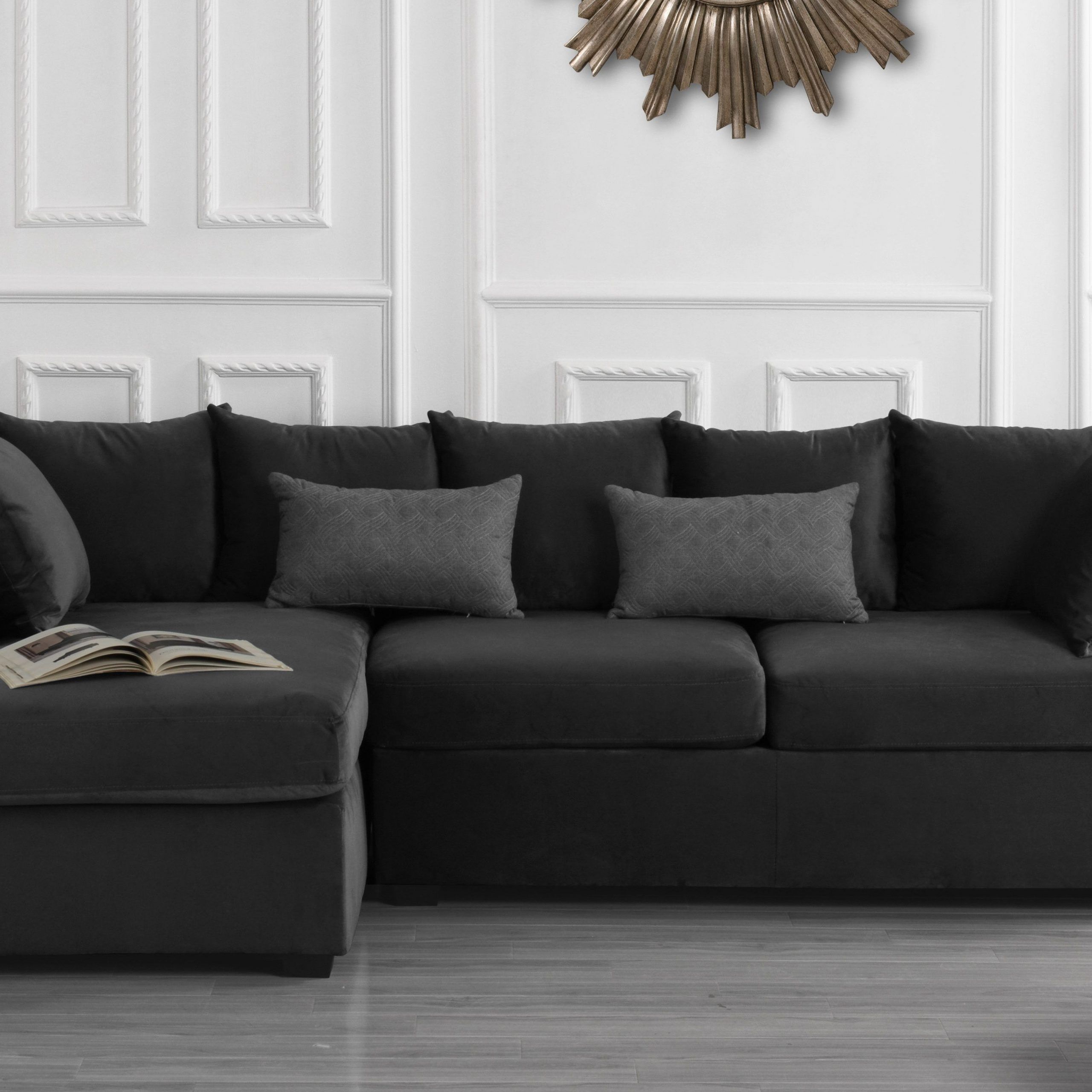 Classic L Shape Couch Large Velvet Sectional Sofa With Inside Large Sofa Chairs (View 1 of 15)