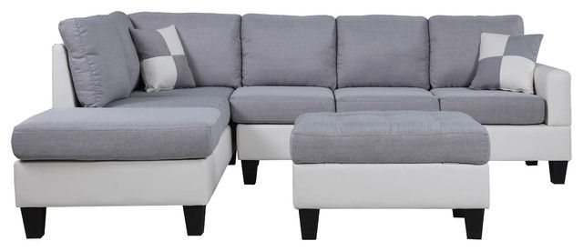 Classic Two Tone Large Fabric & Bonded Leather Sectional With 3Pc Polyfiber Sectional Sofas With Nail Head Trim Blue/Gray (View 6 of 15)