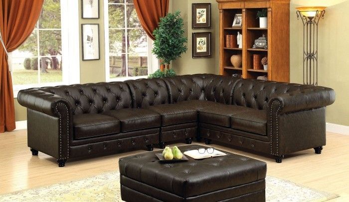 Cm6270Br 4Pc 4 Pc Stanford Ii Brown Faux Leather Sectional Within 3Pc Faux Leather Sectional Sofas Brown (View 6 of 15)