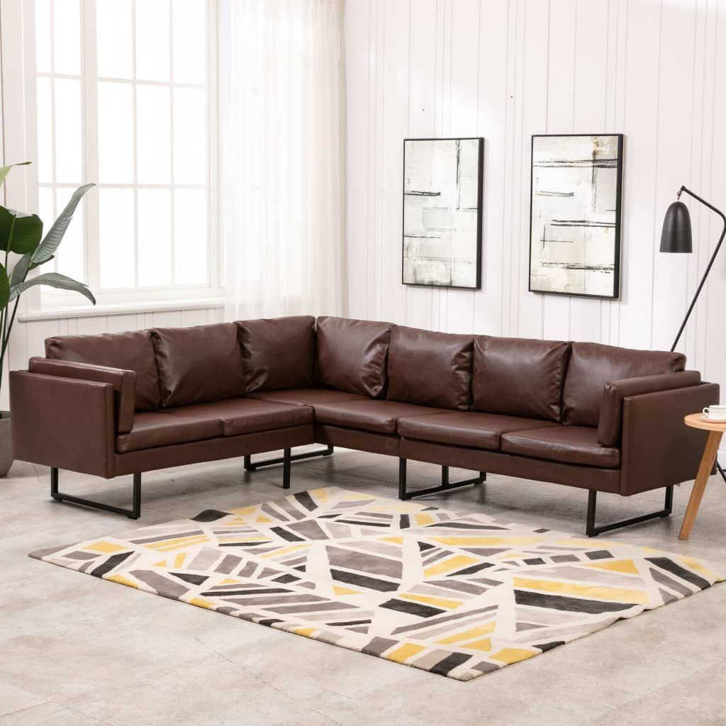 Corner Sofa Faux Leather Brown – Furniture King For 3Pc Faux Leather Sectional Sofas Brown (View 13 of 15)