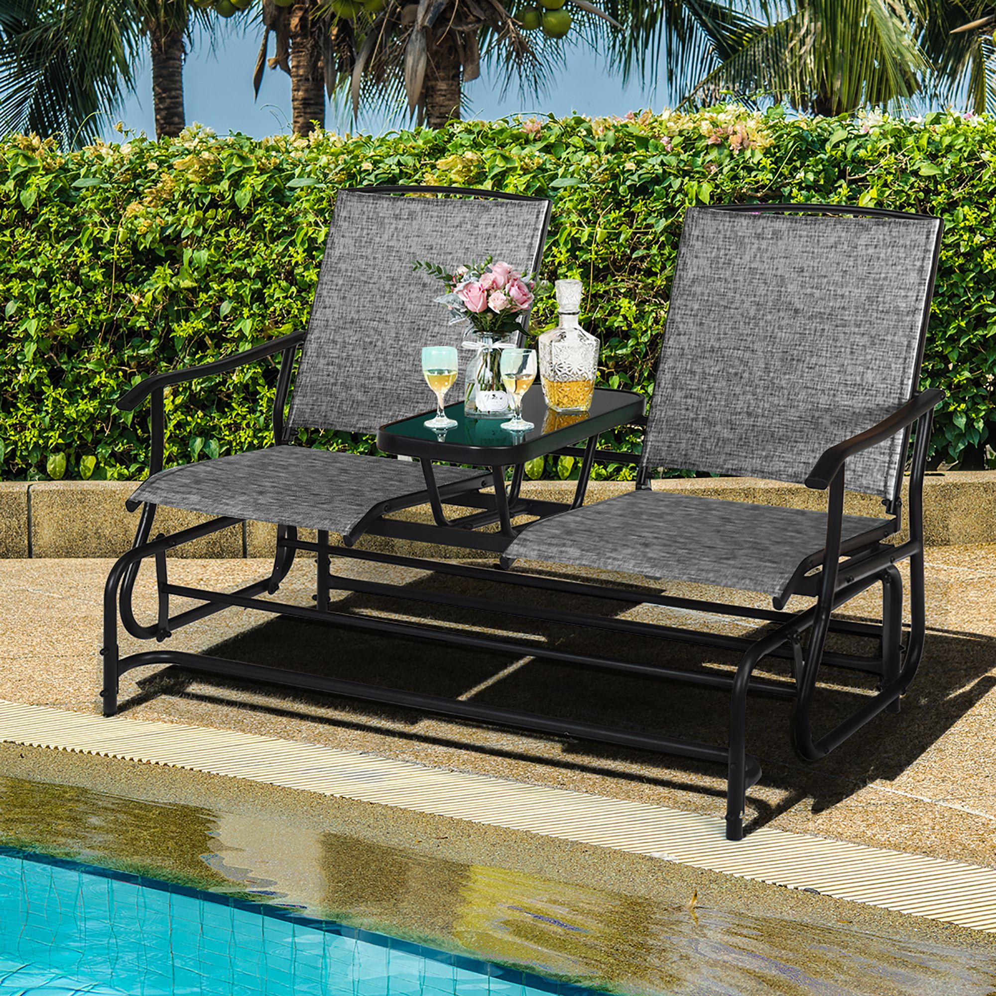 Costway 2 Person Outdoor Patio Double Glider Chair For Rocking Sofa Chairs (View 15 of 15)