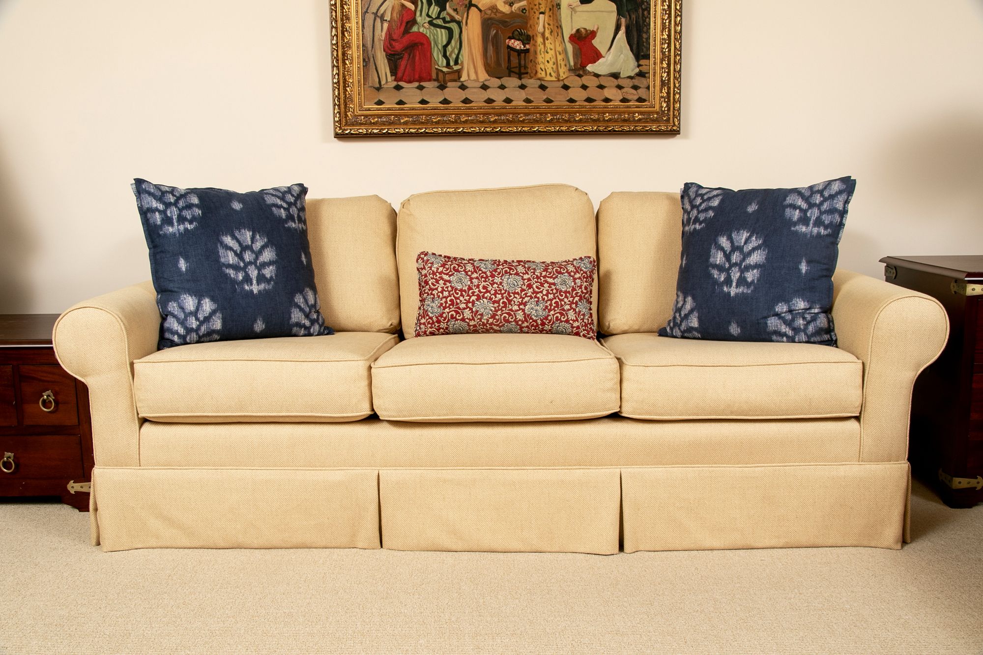 Custom Upholstered Three Cushion Pillow Back Rolled Arm With Regard To Lyvia Pillowback Sofa Sectional Sofas (View 2 of 15)