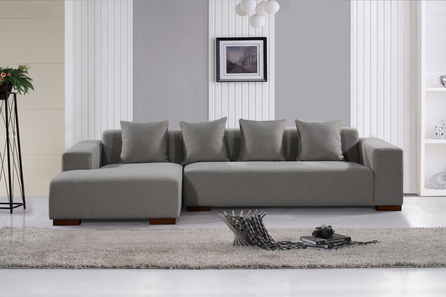 Deep Seating Sectional Sofa – Light Grey Fabric Throughout Noa Sectional Sofas With Ottoman Gray (View 12 of 15)