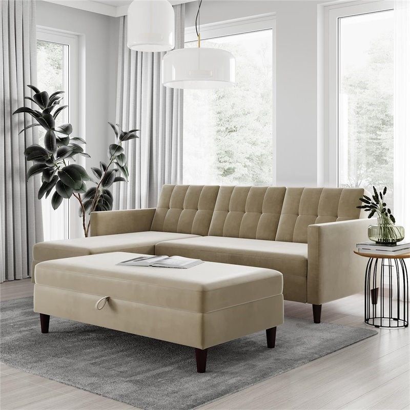 Dhp Hartford Storage Sectional Futon And Storage Ottoman Within 3Pc Hartford Storage Sectional Futon Sofas And Hartford Storage Ottoman Tan (View 1 of 15)