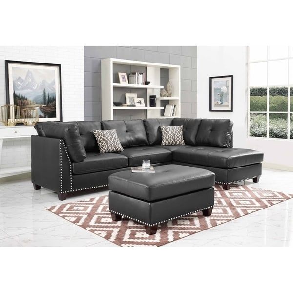 Discontinued: Black Faux Leather Sectional Sofa And In Monet Right Facing Sectional Sofas (View 9 of 15)