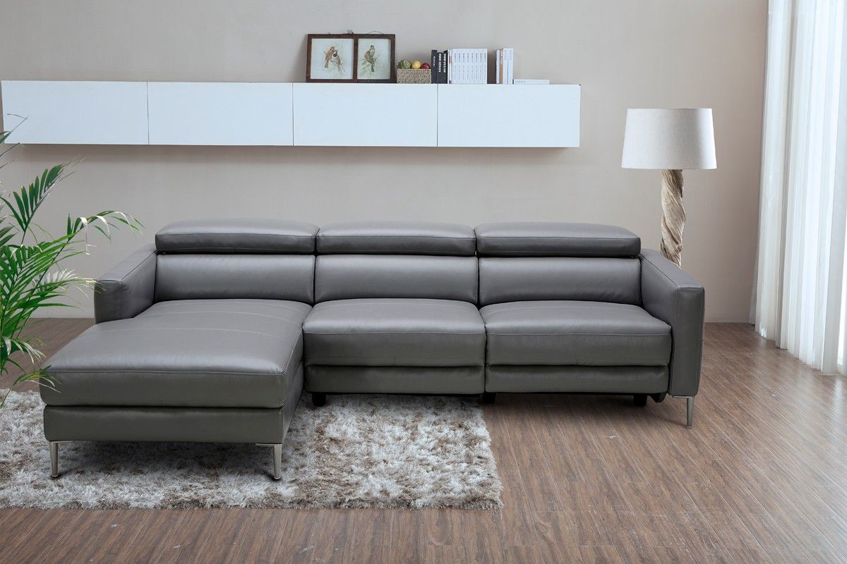 Divani Casa Booth Modern Dark Grey Leather Sectional Sofa In Molnar Upholstered Sectional Sofas Blue/Gray (View 10 of 15)