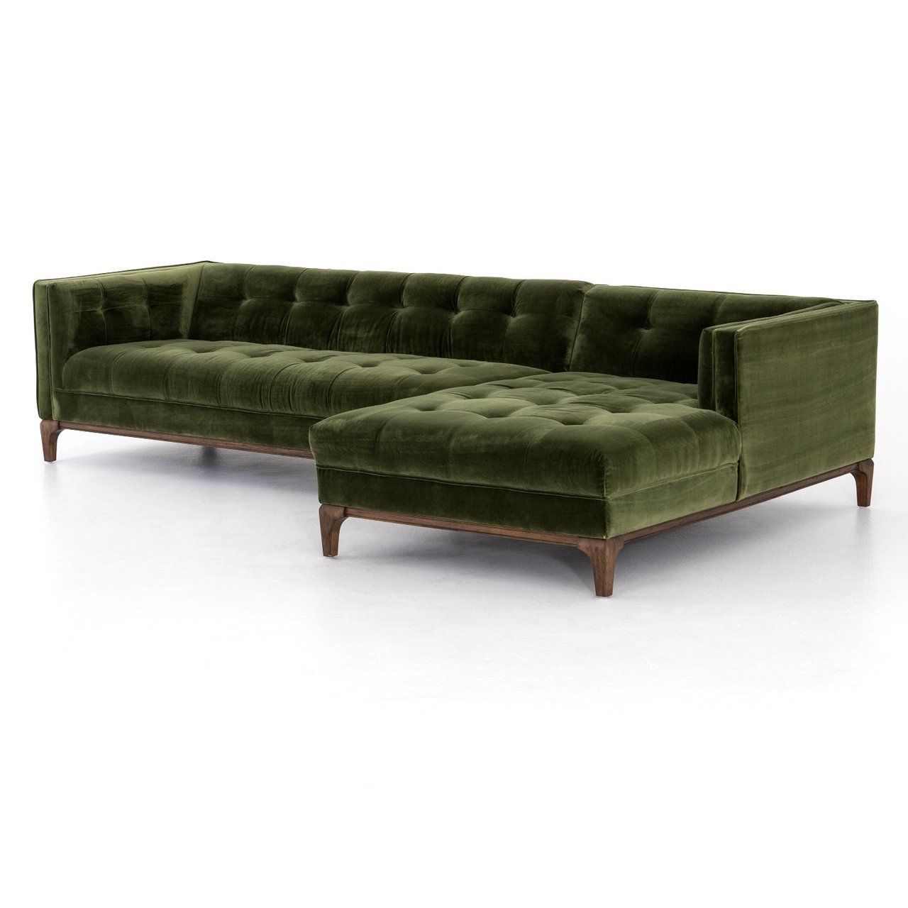 Dylan Modern Olive Green Velvet Tufted Sectional Sofa For Florence Mid Century Modern Velvet Right Sectional Sofas (View 12 of 15)