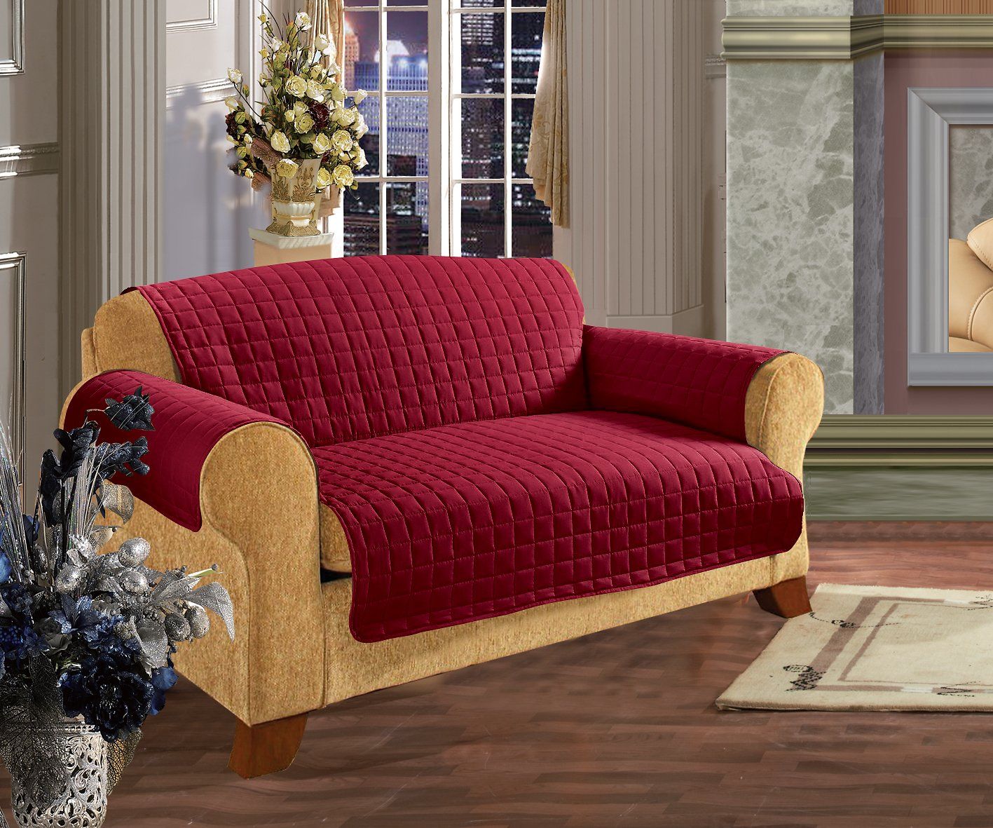 Elegant Comfort Reversible Quilted Sofa Cover, Burgundy Intended For Elegant Sofas And Chairs (View 11 of 15)