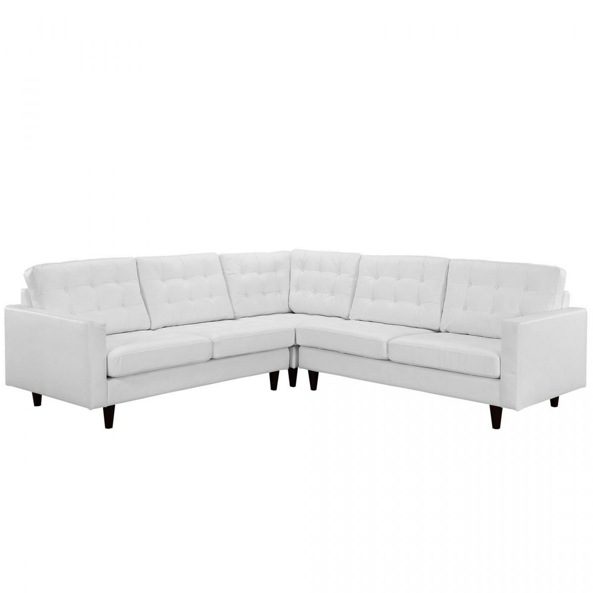 Ellen 3 Piece Leather Sectional Sofa Set – White Pertaining To 3Pc Bonded Leather Upholstered Wooden Sectional Sofas Brown (View 12 of 15)