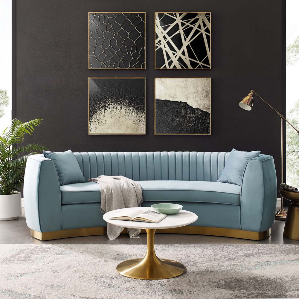 Enthusiastic Light Blue Velvet Fabric Sofa (Oversized) Regarding Molnar Upholstered Sectional Sofas Blue/Gray (View 7 of 15)