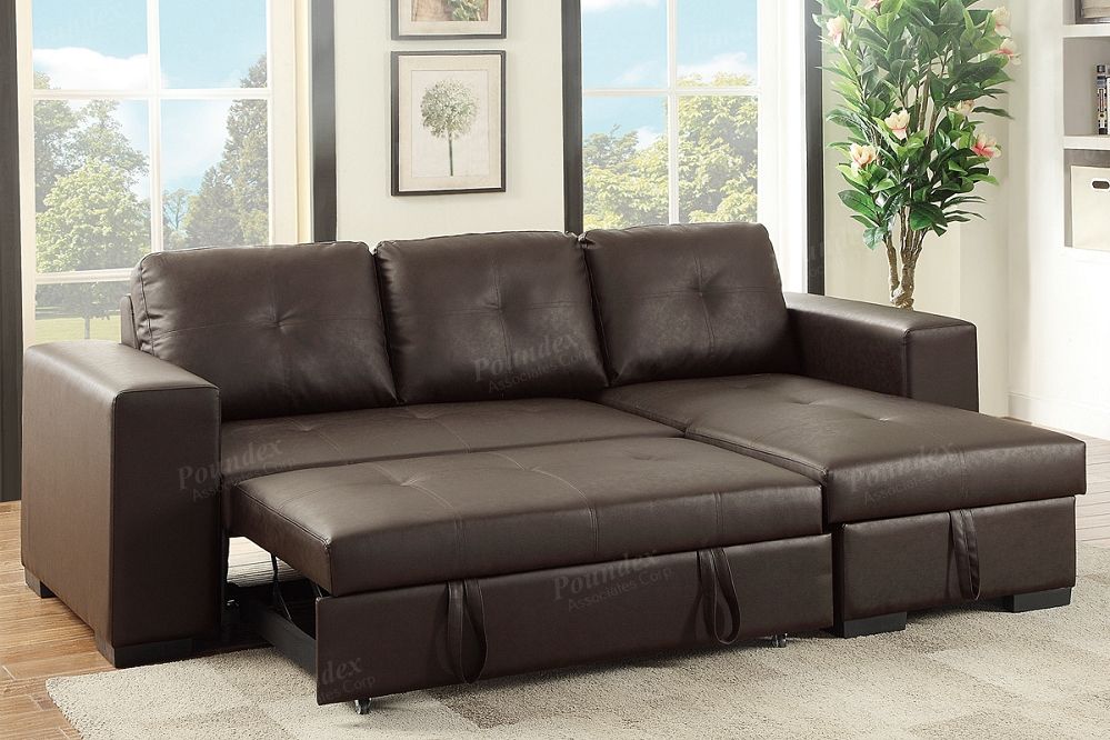 Espresso Pu Convertible Sectional Storage Sofa Bed For Hartford Storage Sectional Futon Sofas (View 13 of 15)