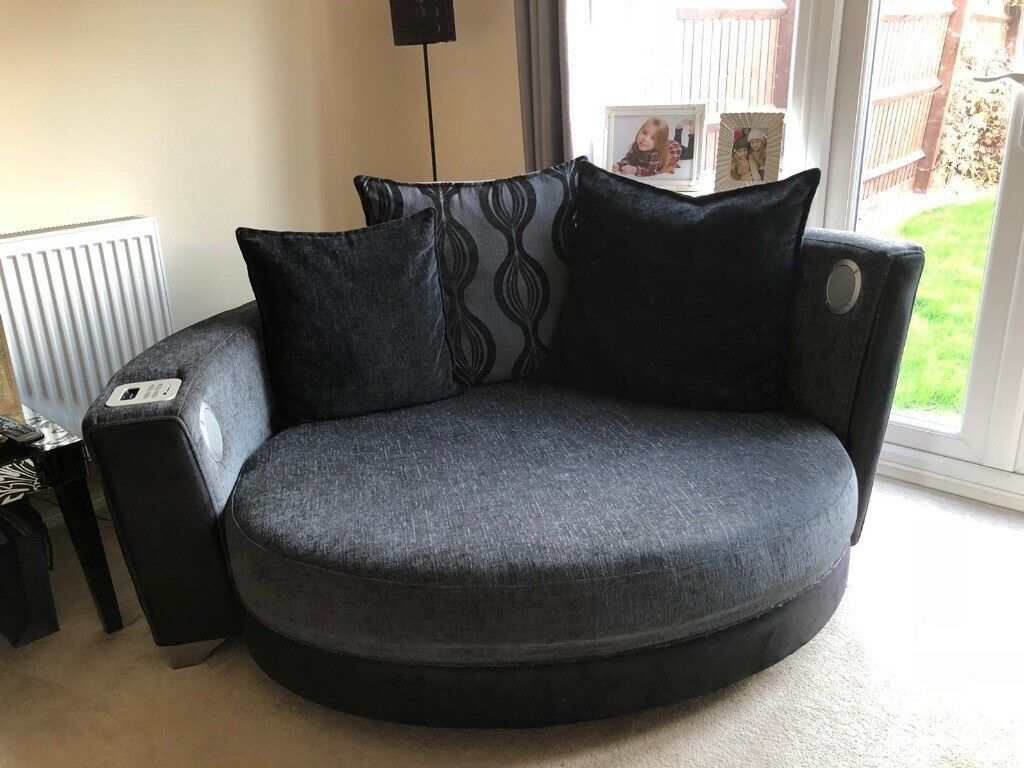 Extra Large Round Sofa Cuddle Love Chair Black And Grey In Big Round Sofa Chairs (View 3 of 15)