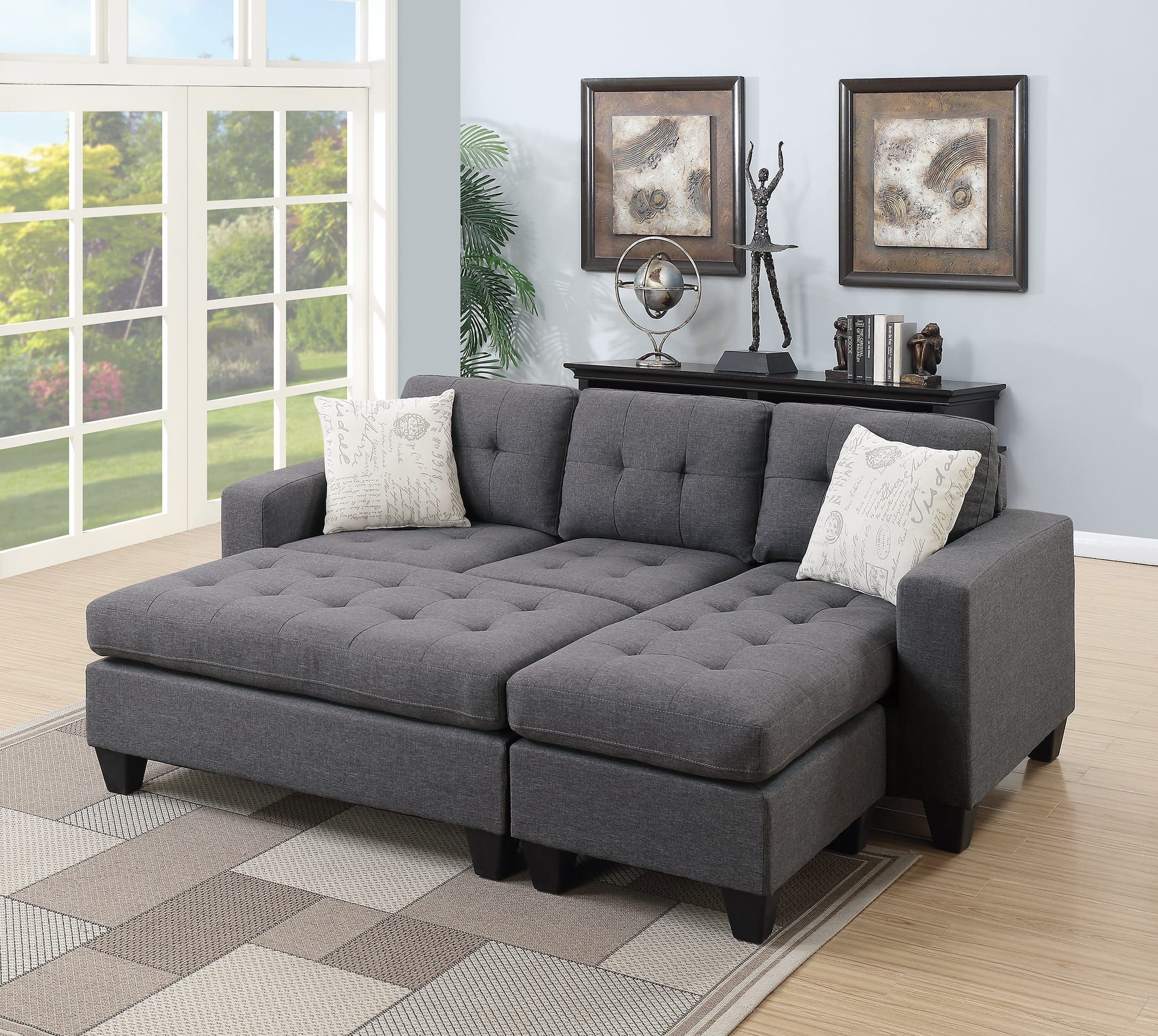 F6920 Blue Gray Sectional Sofa Setpoundex Intended For Molnar Upholstered Sectional Sofas Blue/Gray (View 4 of 15)