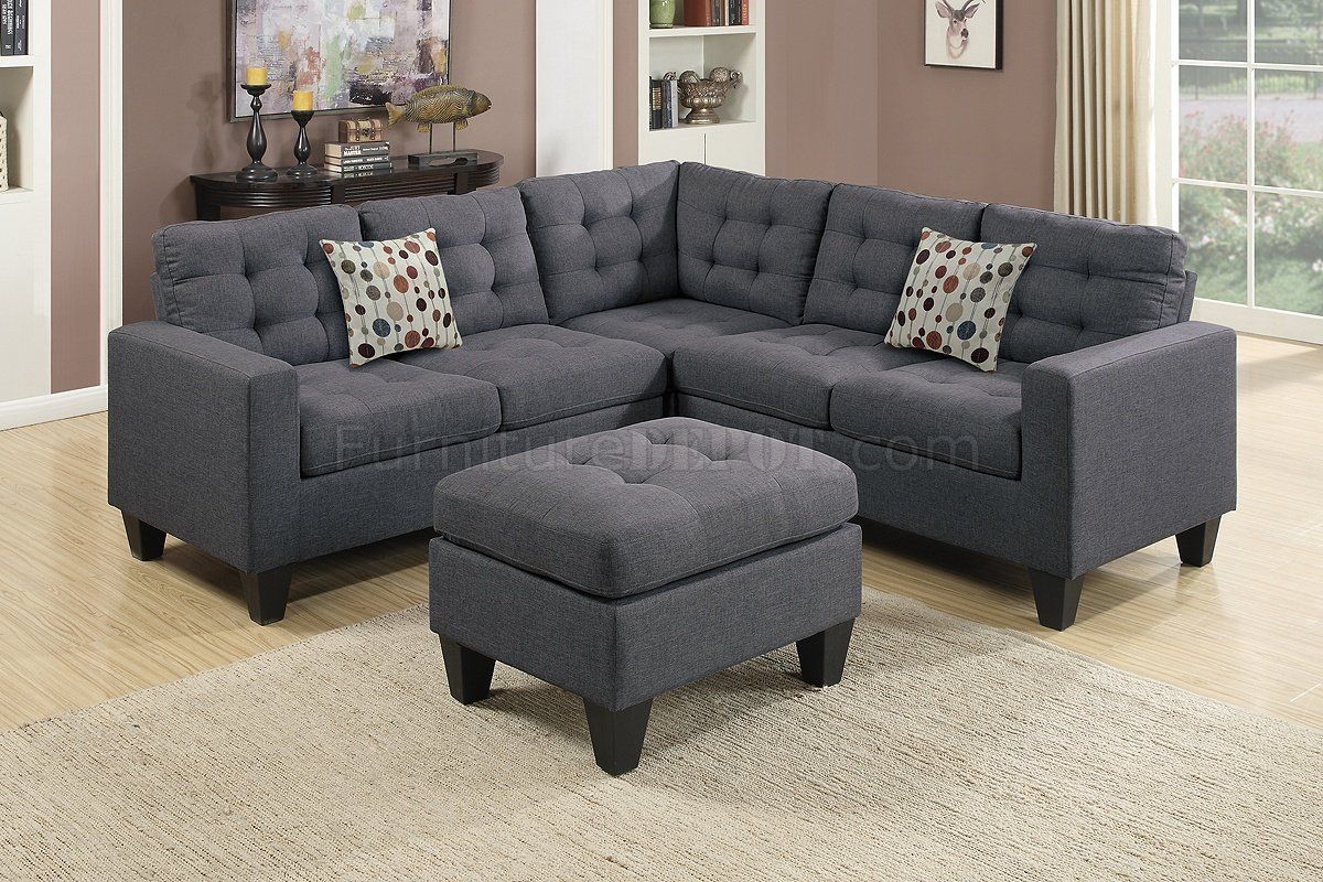 F6935 Sectional Sofa In Grey Fabricboss W/Ottoman In Sectional Sofas In Gray (View 3 of 15)