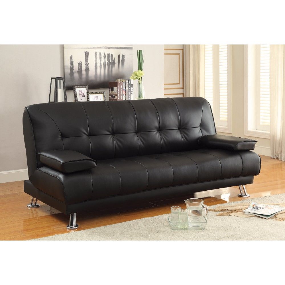 Faux Leather Convertible Sofa Bed With Removable Armrests Regarding Convertible Sofas (View 3 of 15)