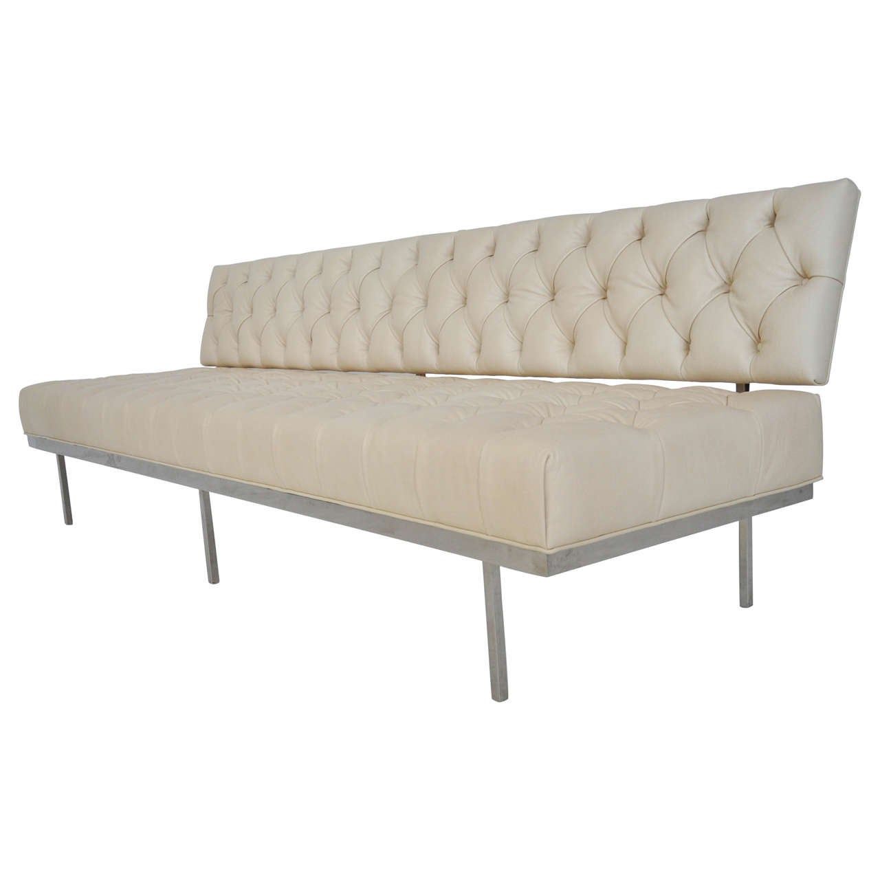 Florence Knoll Sofa, Stainless Steel With Tufted Leather Pertaining To Florence Knoll Leather Sofas (View 14 of 15)