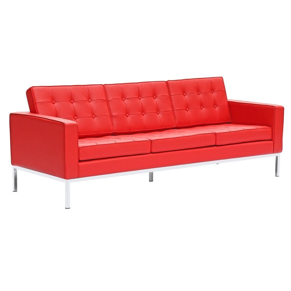 Florence Knoll Style Sofa In Leather, Red | Button Sofa In Florence Knoll Leather Sofas (View 10 of 15)