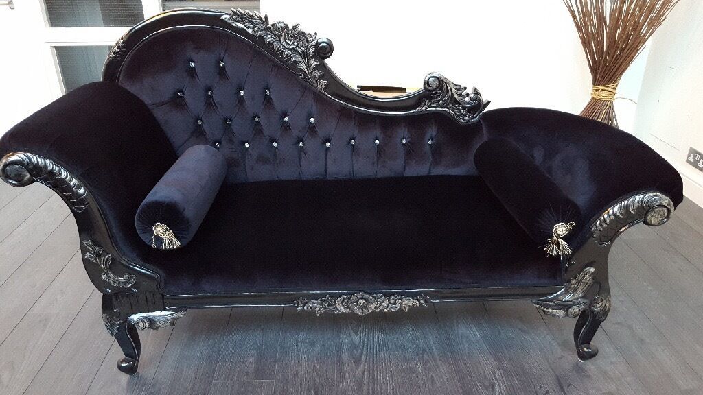 For Sale – Black Ornate French Velvet Chaise Longue In 4Pc French Seamed Sectional Sofas Velvet Black (View 6 of 15)