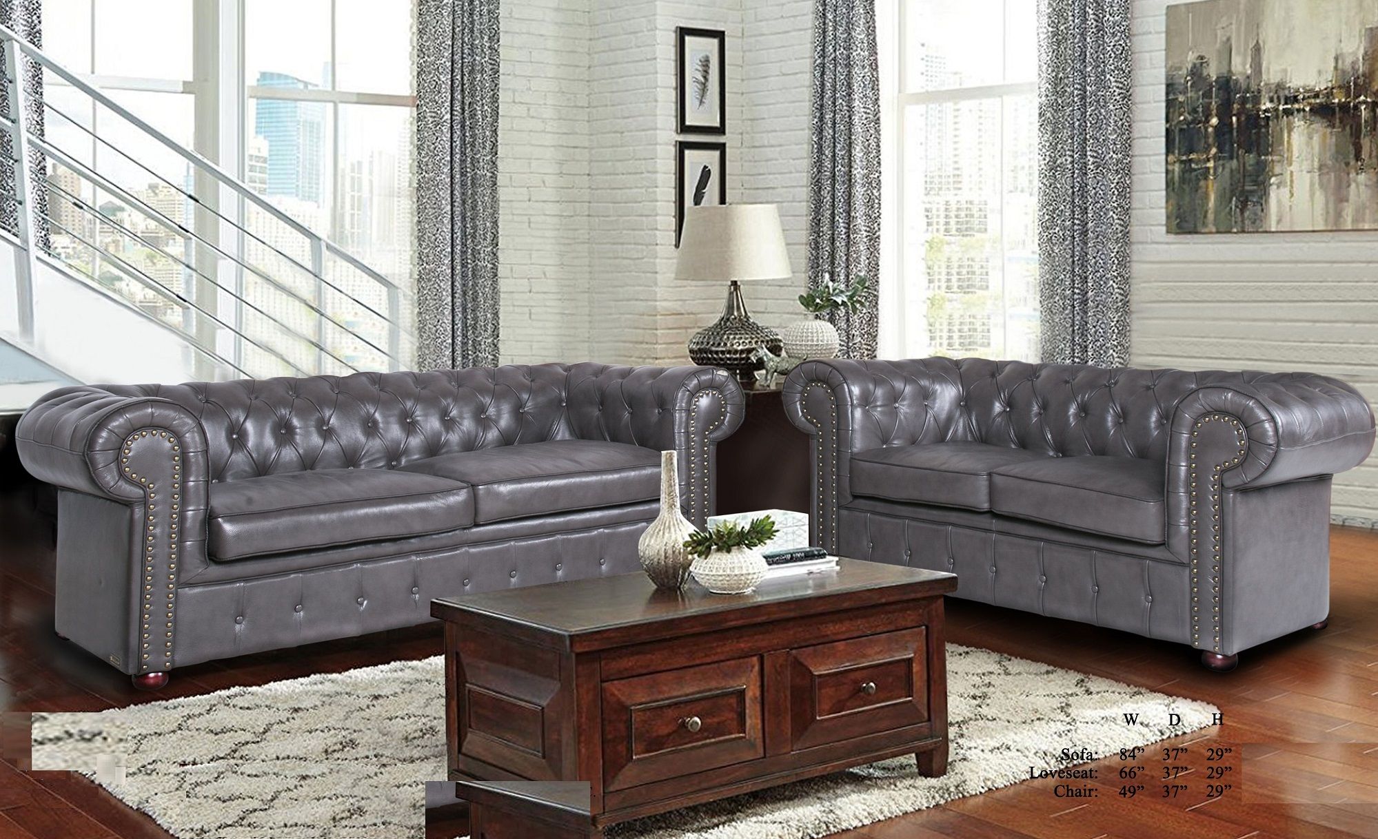 Formal Luxurious Living Room Furniture Gray 2Pc Sofa Set Intended For Living Room Sofa Chairs (View 3 of 15)