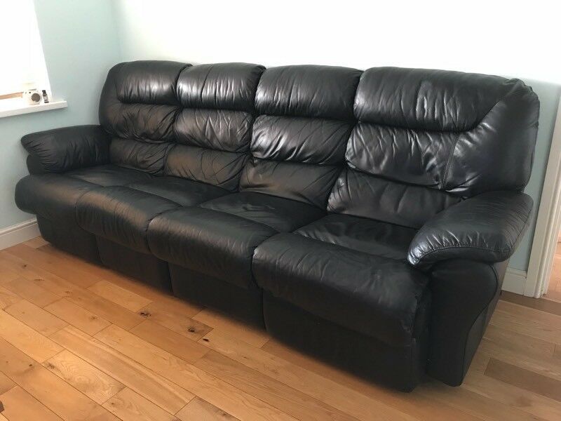 Four Seater Black Leather Sofa With Electric Double With Regard To 4 Seat Leather Sofas (View 14 of 15)