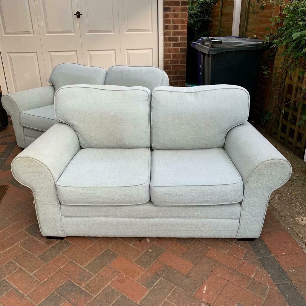 Free – Two Small Two Seater Pale Blue Sofa'S (View 5 of 15)