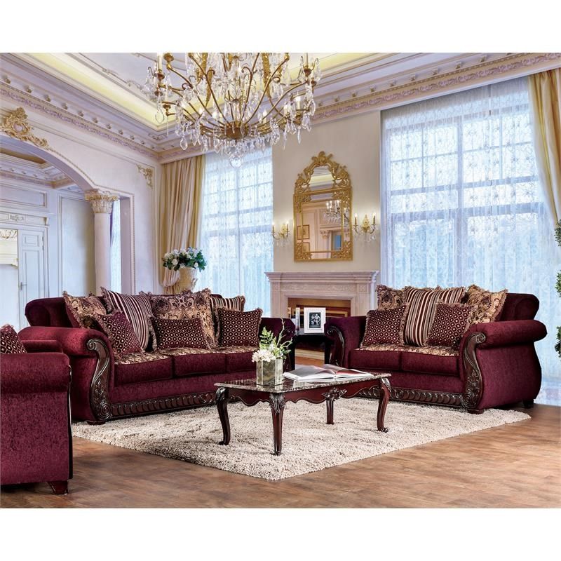 Furniture Of America Clel Traditional Fabric Sofa In Wine In Traditional Fabric Sofas (View 4 of 15)
