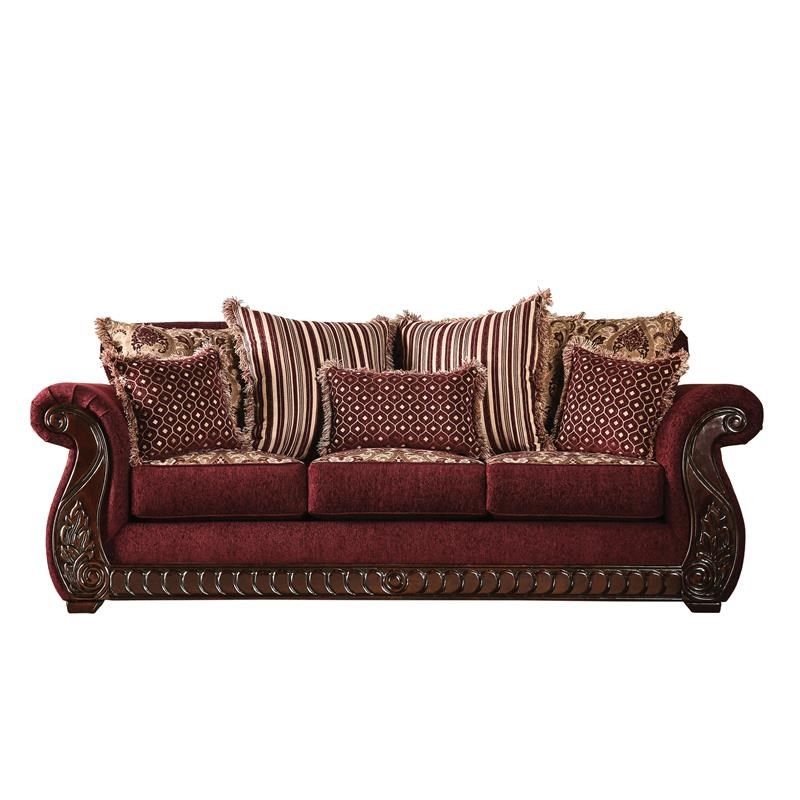 Furniture Of America Clel Traditional Fabric Sofa In Wine Intended For Traditional Fabric Sofas (View 12 of 15)
