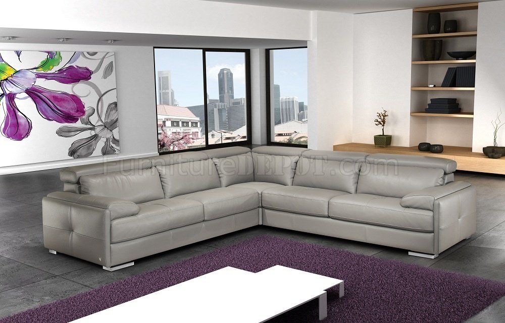 Gary Sectional Sofa In Ash Gray Italian Leatherj&M With Sectional Sofas In Gray (View 9 of 15)