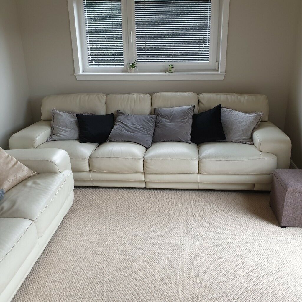 Gillies 4 Seat & 2 Seat Ivory Leather Sofa | In Broughty Pertaining To 4 Seat Leather Sofas (View 2 of 15)