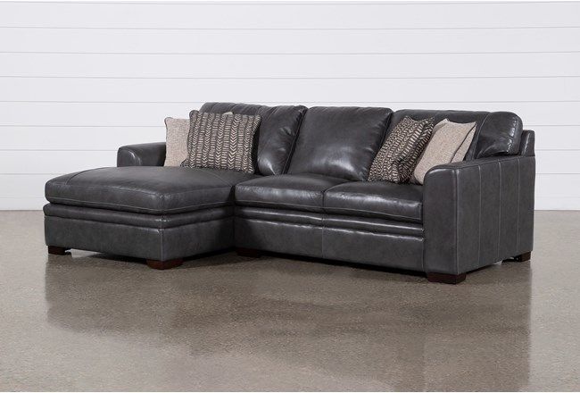 Greer Dark Grey Leather 2 Piece 108" Sectional With Left Regarding Kiefer Right Facing Sectional Sofas (View 14 of 15)