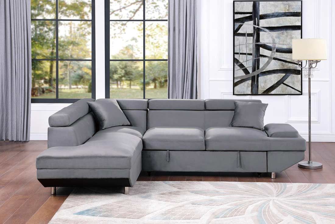 Grey Velvet Sectional Sofa Bed He Cruise | Sofa Beds For Sectional Sofas In Gray (View 10 of 15)