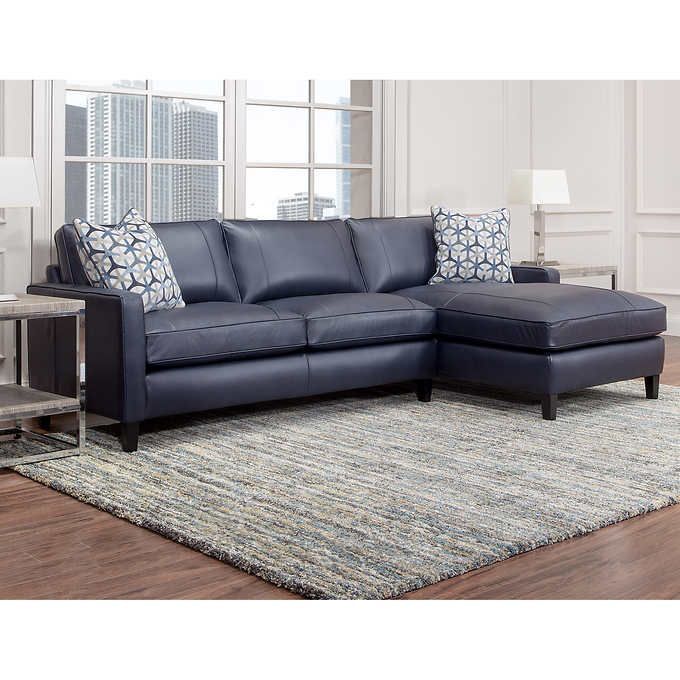 Griffith Top Grain Leather Sectional, Navy Blue | Leather In Molnar Upholstered Sectional Sofas Blue/Gray (View 8 of 15)